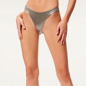 NWT Good American High Cut Cheeky Bikini Bottom Stormy Foil Size 1/Small